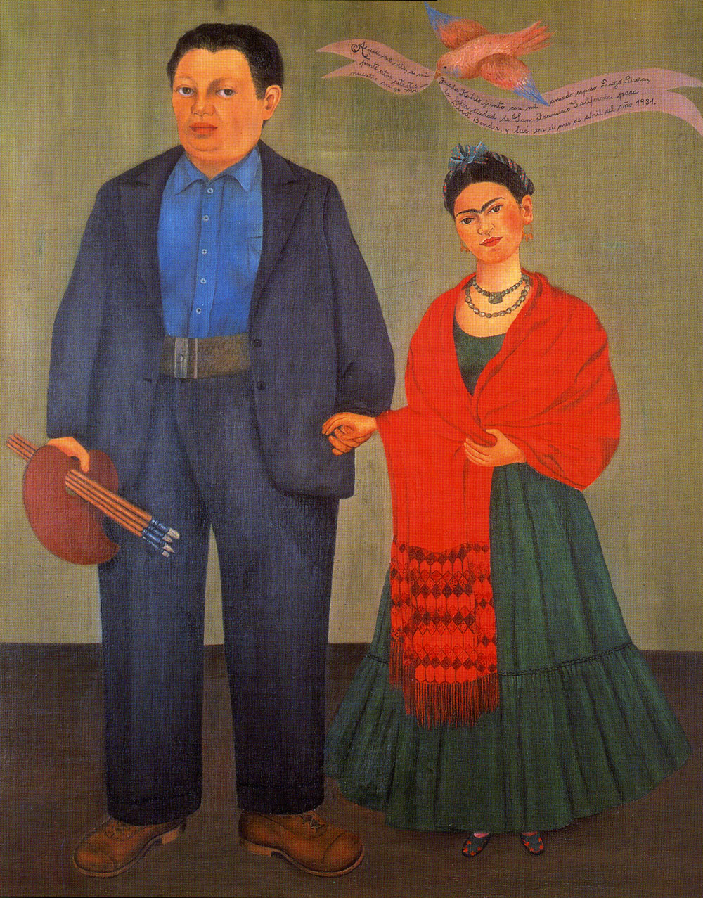Frida and Diego Rivera (art history: while Diego holds the paintbrushes ...